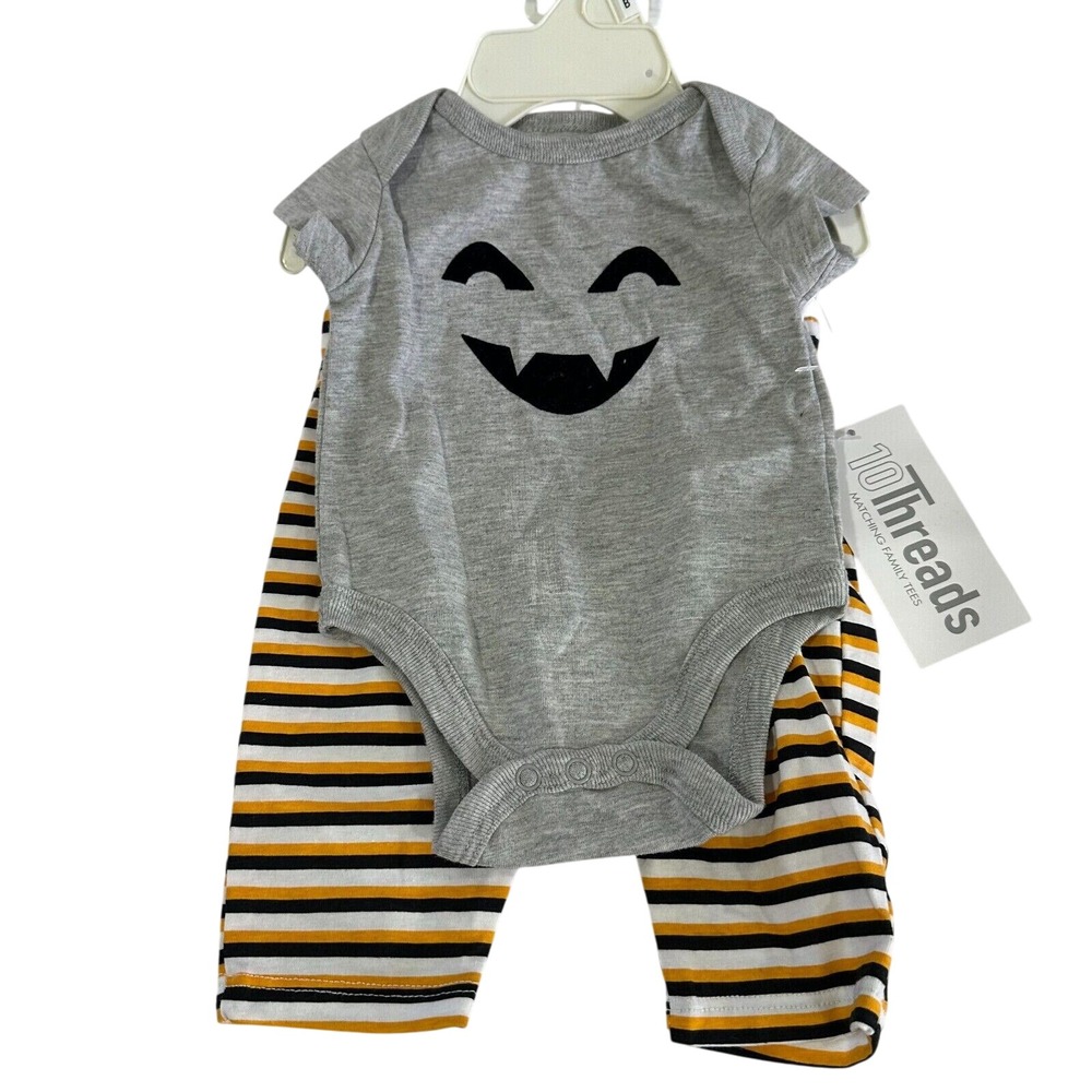 Baby Halloween Ghost Bodysuit Pants Set Size‎ NB Orange Stripe Outfit New